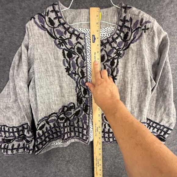 Roberta‎ Roller Rabbit 100% Linen Leaf Embroidered Blazer Cardigan Womens M/L - Picture 10 of 11